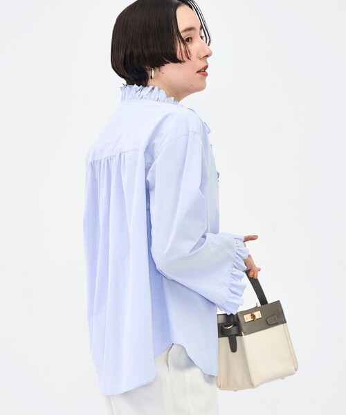 NOLLEY’S Sophi（ノーリーズソフィ）の「ウォッシャブルORGANICコットンフリルシャツブラウス（シャツ/ブラウス・レディース・ベビーピンク/サックスブルー/ホワイト・38）」の11枚目の写真