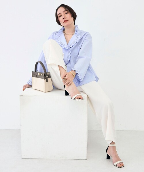 NOLLEY’S Sophi（ノーリーズソフィ）の「ウォッシャブルORGANICコットンフリルシャツブラウス（シャツ/ブラウス・レディース・ベビーピンク/サックスブルー/ホワイト・38）」の13枚目の写真