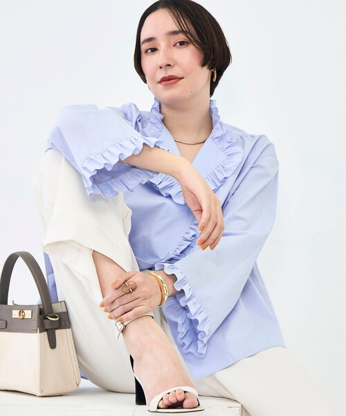 NOLLEY’S Sophi（ノーリーズソフィ）の「ウォッシャブルORGANICコットンフリルシャツブラウス（シャツ/ブラウス・レディース・ベビーピンク/サックスブルー/ホワイト・38）」の15枚目の写真