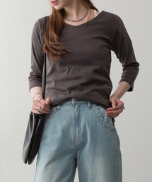 M-4L Vネック7分袖カットソー 夏服