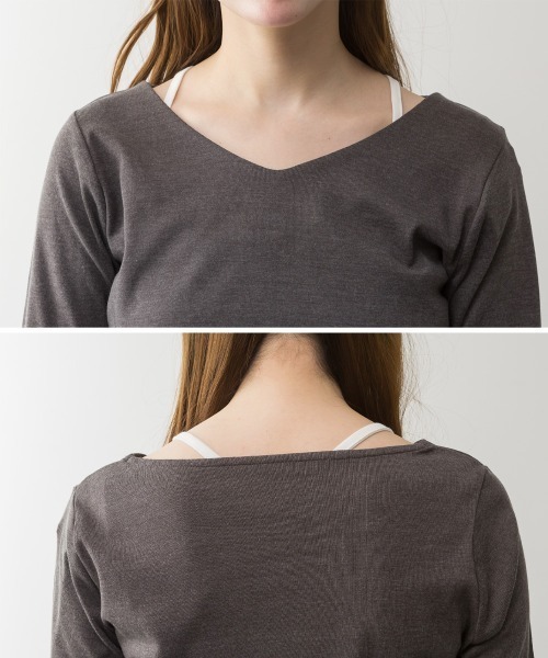 aity(アイティ)の「M-4L Vネック7分袖カットソー(Tシャツ/カットソー・レディース・カーキ/ブラック/オフホワイト/杢グレー/チャコールグレー・4L/3L/LL/L/M)」の6枚目の写真