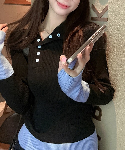 Nia(ニア)の「Nia(ニア)/配色リブカットソー(Tシャツ/カットソー・レディース・ブラック/アイボリー・FREE)」の16枚目の写真