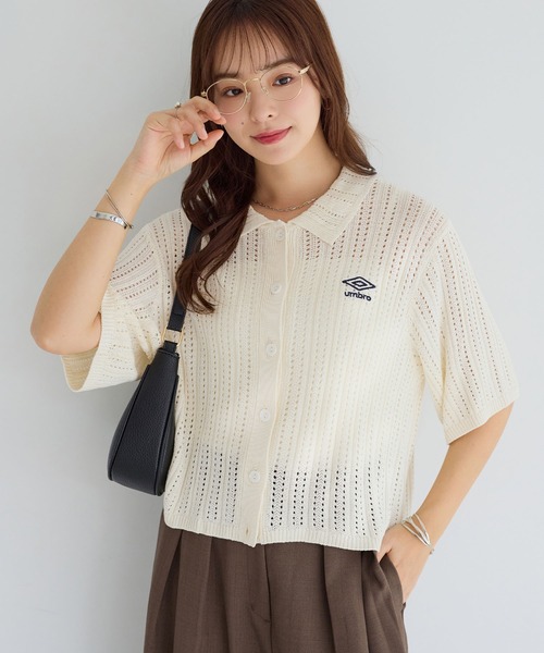UMBRO（アンブロ）の「【アンブロ】透かし編みポロ衿ショートカーディガン（カーディガン/ボレロ・レディース・アイボリー/ブラック・L/M）」の4枚目の写真