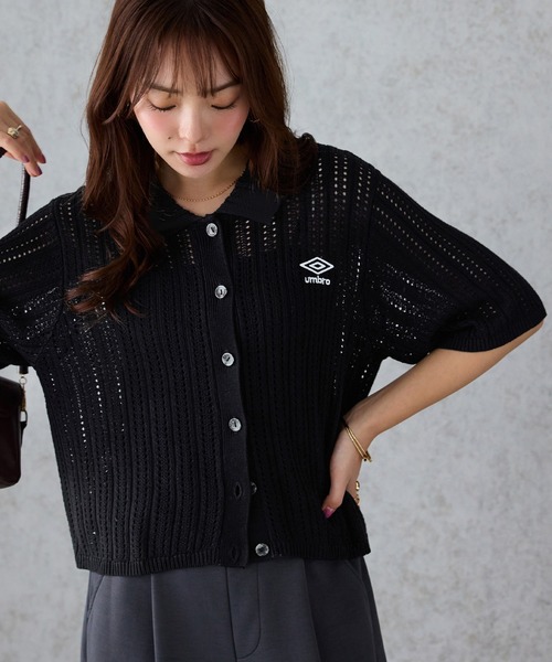 UMBRO(アンブロ)の「【アンブロ】透かし編みポロ衿ショートカーディガン(カーディガン/ボレロ・レディース・アイボリー/ブラック・L/M)」の4枚目の写真