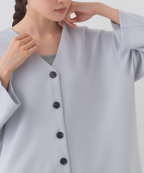 OMNES（オムネス）の「ソフトポンチノーカラー長袖カーディガン UVカット花粉ガード付（カーディガン/ボレロ・レディース・ライトグレー/ベージュ/ライトピンク/ブラック・FREE）」の21枚目の写真