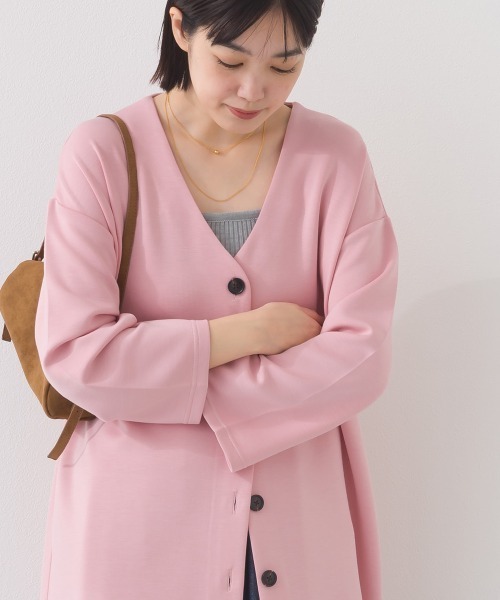 OMNES（オムネス）の「ソフトポンチノーカラー長袖カーディガン UVカット花粉ガード付（カーディガン/ボレロ・レディース・ライトグレー/ベージュ/ライトピンク/ブラック・FREE）」の7枚目の写真