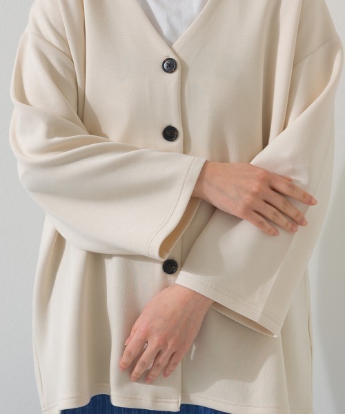 OMNES（オムネス）の「ソフトポンチノーカラー長袖カーディガン UVカット花粉ガード付（カーディガン/ボレロ・レディース・ライトグレー/ベージュ/ライトピンク/ブラック・FREE）」の9枚目の写真