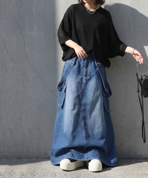 antiqua(アンティカ)の「デニム スカート サロペット(デニムスカート・レディース・ブルー系その他/ライトブルー・ONESIZE)」の3枚目の写真