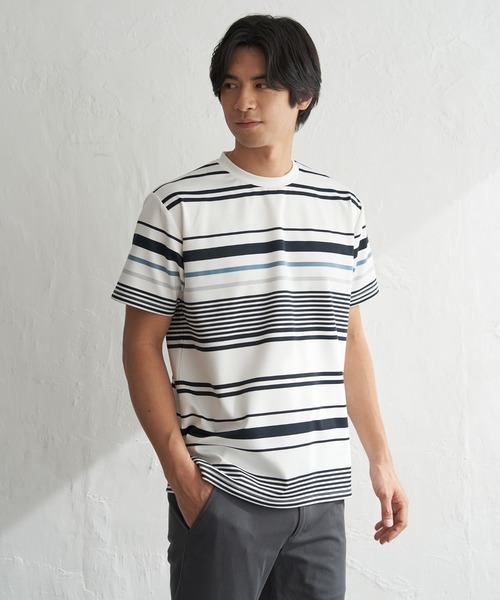 ikka(イッカ)の「【MonoMax × 小泉孝太郎】冷感DRYポンチボーダーTシャツ「小泉孝太郎さん着用モデル」(Tシャツ/カットソー・メンズ・グレー/ホワイト/ネイビー/ベージュ・M/XL/L/S)」の18枚目の写真