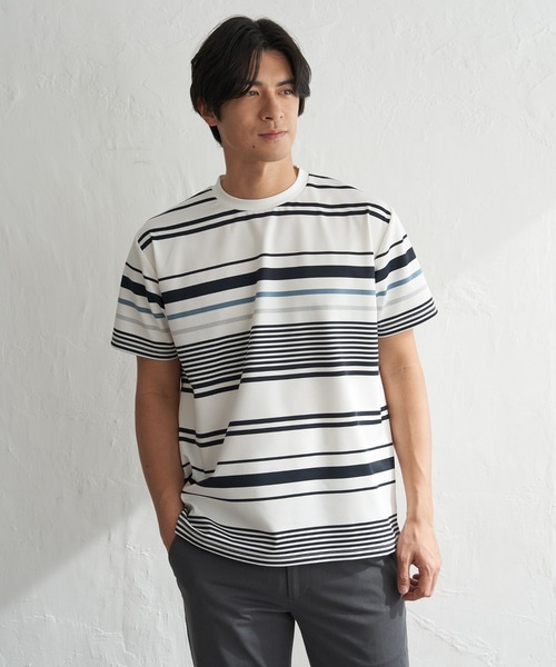 ikka(イッカ)の「【MonoMax × 小泉孝太郎】冷感DRYポンチボーダーTシャツ「小泉孝太郎さん着用モデル」(Tシャツ/カットソー・メンズ・グレー/ホワイト/ネイビー/ベージュ・M/XL/L/S)」の19枚目の写真