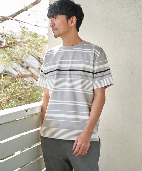 ikka(イッカ)の「【MonoMax × 小泉孝太郎】冷感DRYポンチボーダーTシャツ「小泉孝太郎さん着用モデル」(Tシャツ/カットソー・メンズ・グレー/ホワイト/ネイビー/ベージュ・M/XL/L/S)」の5枚目の写真