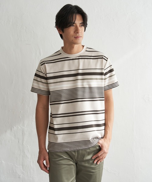 ikka(イッカ)の「【MonoMax × 小泉孝太郎】冷感DRYポンチボーダーTシャツ「小泉孝太郎さん着用モデル」(Tシャツ/カットソー・メンズ・グレー/ホワイト/ネイビー/ベージュ・M/XL/L/S)」の7枚目の写真