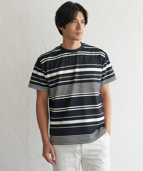 ikka(イッカ)の「【MonoMax × 小泉孝太郎】冷感DRYポンチボーダーTシャツ「小泉孝太郎さん着用モデル」(Tシャツ/カットソー・メンズ・グレー/ホワイト/ネイビー/ベージュ・M/XL/L/S)」の8枚目の写真