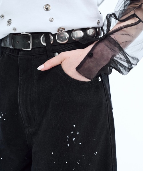 seyto（セイト）の「Hand paint wide buggy flare denim pants / ハンドペイントワイドバギーデニムパンツ（デニムパンツ・メンズ・ホワイト/ブラック・1/2/3）」の8枚目の写真