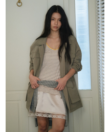 LINEN UTILITY HALF COAT KHAKI