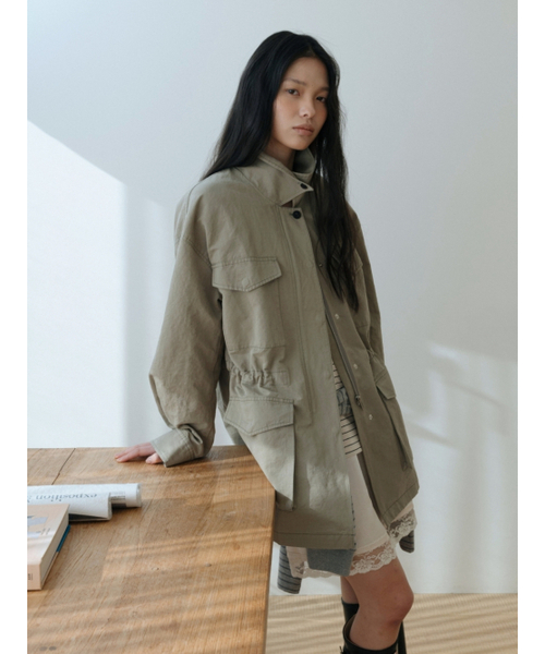 UNNOUT(アナウト)の「LINEN UTILITY HALF COAT KHAKI(ナイロンジャケット・レディース・その他・ONE SIZE)」の4枚目の写真