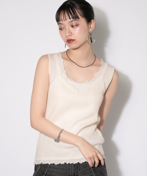 PAGEBOY（ページボーイ）の「レイヤードライクニットタンク（タンクトップ・レディース・オフホワイト/ブラック/ターコイズブルー・FREE）」の2枚目の写真
