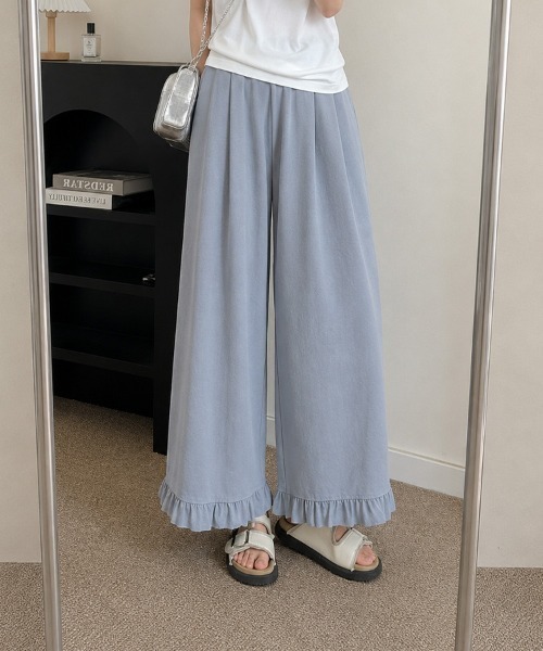 mielu(ミエル)の「ハイウエストフリルパンツ(その他パンツ・レディース・パープル/グレー/ホワイト/イエロー・LARGE/MEDIUM)」の3枚目の写真