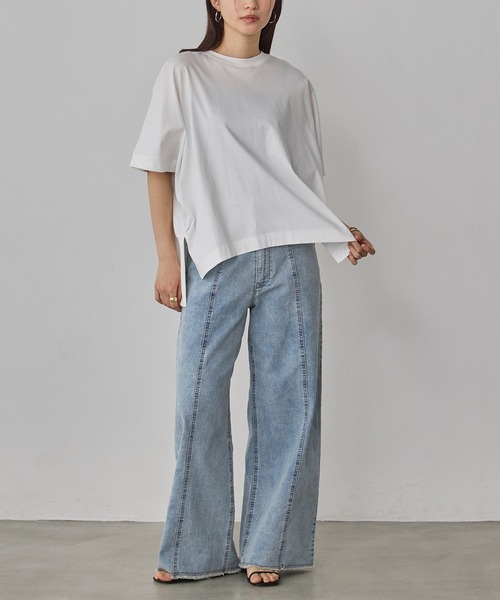 hunch（ハンチ）の「コンパクトスムース オーバー無地Tシャツ（Tシャツ/カットソー・レディース・ブルー/オフホワイト/ブラック・FREE）」の13枚目の写真