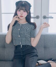 OLIVE des OLIVE（オリーブデオリーブ）の「【Belle Charme】Pearl Neck Tweed Jacket（その他アウター）」