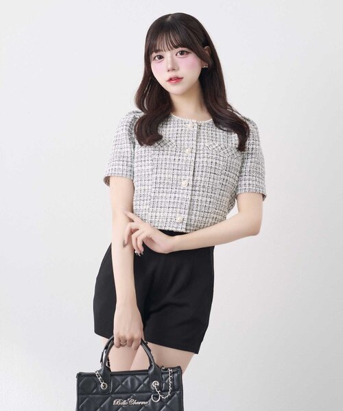 Belle Charme(ベルシャルム)の「【Belle Charme】Pearl Neck Tweed Jacket(その他アウター・レディース・オフホワイト/ピンク/ブラック・FREE)」の10枚目の写真