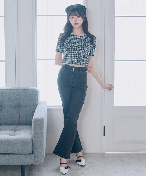 Belle Charme(ベルシャルム)の「【Belle Charme】Pearl Neck Tweed Jacket(その他アウター・レディース・オフホワイト/ピンク/ブラック・FREE)」の6枚目の写真