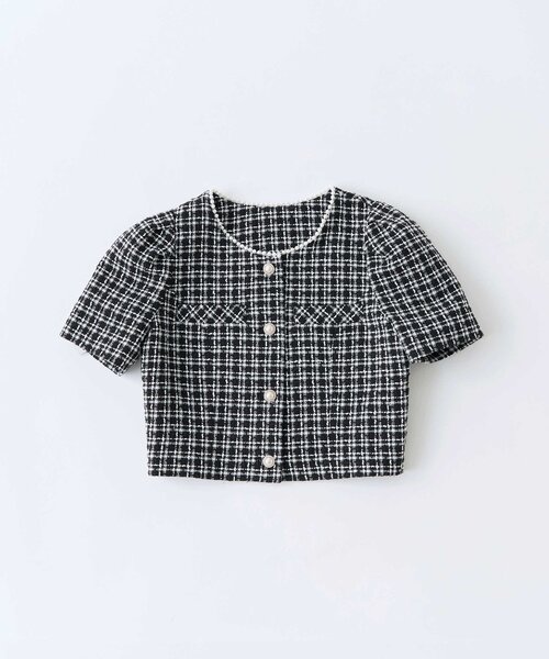 Belle Charme(ベルシャルム)の「【Belle Charme】Pearl Neck Tweed Jacket(その他アウター・レディース・オフホワイト/ピンク/ブラック・FREE)」の4枚目の写真