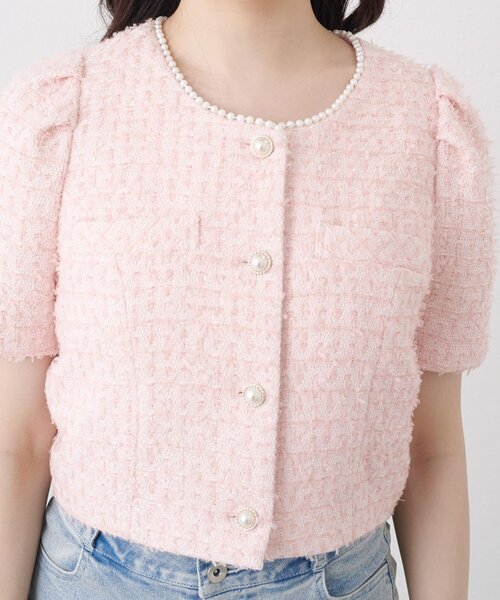 Belle Charme(ベルシャルム)の「【Belle Charme】Pearl Neck Tweed Jacket(その他アウター・レディース・オフホワイト/ピンク/ブラック・FREE)」の13枚目の写真