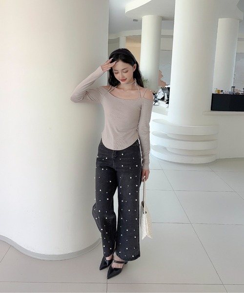 Jasmine Grandiflorum(ジャスミングランディフローラム)の「【Jasmine】肩出しカットソー(Tシャツ/カットソー・レディース・モカ/ブラック・FREE)」の12枚目の写真