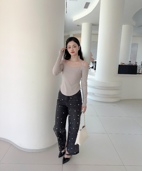 Jasmine Grandiflorum(ジャスミングランディフローラム)の「【Jasmine】肩出しカットソー(Tシャツ/カットソー・レディース・モカ/ブラック・FREE)」の13枚目の写真