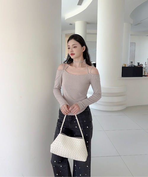 Jasmine Grandiflorum(ジャスミングランディフローラム)の「【Jasmine】肩出しカットソー(Tシャツ/カットソー・レディース・モカ/ブラック・FREE)」の14枚目の写真