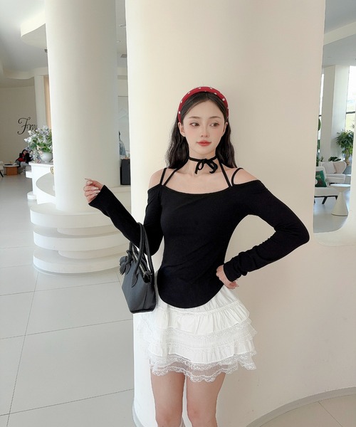 Jasmine Grandiflorum(ジャスミングランディフローラム)の「【Jasmine】肩出しカットソー(Tシャツ/カットソー・レディース・モカ/ブラック・FREE)」の9枚目の写真