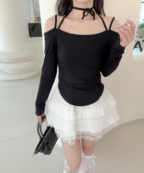 Jasmine Grandiflorum(ジャスミングランディフローラム)の「【Jasmine】肩出しカットソー(Tシャツ/カットソー・レディース・モカ/ブラック・FREE)」の10枚目の写真