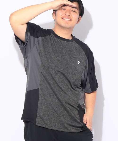 EXCELLENT FINE(エクセレント ファイン)の「Tシャツ 半袖 カチオン杢 切替 メンズ 大きいサイズ ドライ ストレッチ クルーネック カットソー EXCELLENT FINE (エクセレントファイン)(Tシャツ/カットソー・メンズ・ダークグレー/ネイビー/ブラック・X1(3L~4L)/X2(4L~5L)/X3(6L~7L))」の1枚目の写真