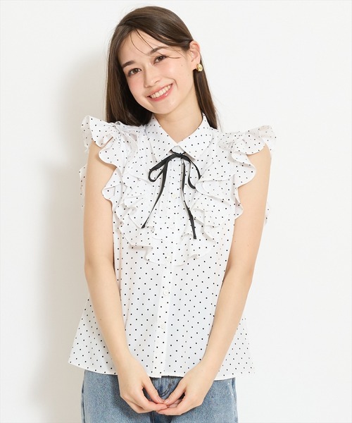 WILLSELECTION(ウィルセレクション)の「ラッフルフリルノースリーブブラウス(シャツ/ブラウス・レディース・オフホワイト/ホワイト系その他/ブラック系その他・FREE)」の1枚目の写真
