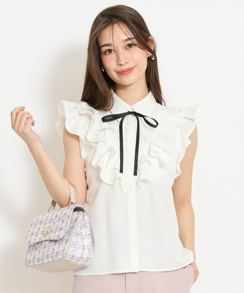 WILLSELECTION(ウィルセレクション)の「ラッフルフリルノースリーブブラウス(シャツ/ブラウス・レディース・オフホワイト/ホワイト系その他/ブラック系その他・FREE)」の2枚目の写真