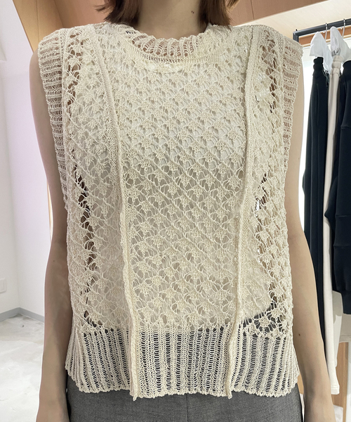 PHOTOCOPIEU(フォトコピュー)の「PHOTOCOPIEU フォトコピュー CROCHET ニットベスト CHANTAL / 261CTL(ベスト・レディース・アイボリー/ブラック・FREE)」の4枚目の写真
