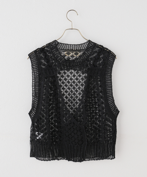PHOTOCOPIEU(フォトコピュー)の「PHOTOCOPIEU フォトコピュー CROCHET ニットベスト CHANTAL / 261CTL(ベスト・レディース・アイボリー/ブラック・FREE)」の7枚目の写真