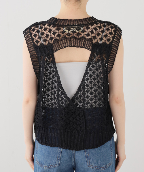 PHOTOCOPIEU(フォトコピュー)の「PHOTOCOPIEU フォトコピュー CROCHET ニットベスト CHANTAL / 261CTL(ベスト・レディース・アイボリー/ブラック・FREE)」の3枚目の写真