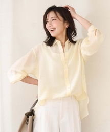 MK MICHEL KLEIN | [接触冷感/洗える]ドビーストライプ柄シアーシャツブラウス(シャツ/ブラウス)