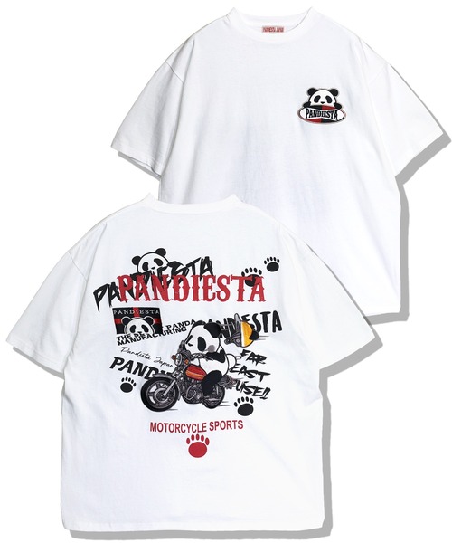 PANDIESTA(パンディエスタ)の「ツーリングパンダTシャツ(M2)(Tシャツ/カットソー・メンズ・ブラック/ホワイト・XXL/XL/L/M)」の1枚目の写真