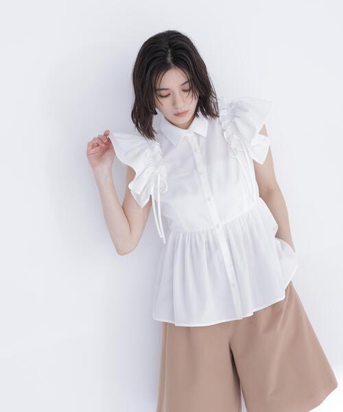 NATURAL BEAUTY BASIC(ナチュラルビューティーベーシック)の「サイドリボンペプラムシャツ(シャツ/ブラウス・レディース・ブラウン/イエロー/オフホワイト・フリ-)」の6枚目の写真