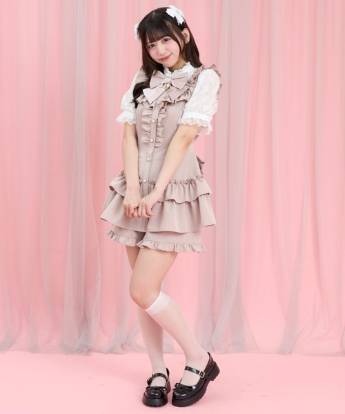 Secret Honey（シークレットハニー）の「裾ティアードセットアップ（セットアップ・レディース・ブラック系その他/ブラック/ピンク・MEDIUM）」の4枚目の写真