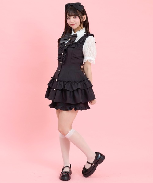 Secret Honey（シークレットハニー）の「裾ティアードセットアップ（セットアップ・レディース・ブラック系その他/ブラック/ピンク・MEDIUM）」の7枚目の写真