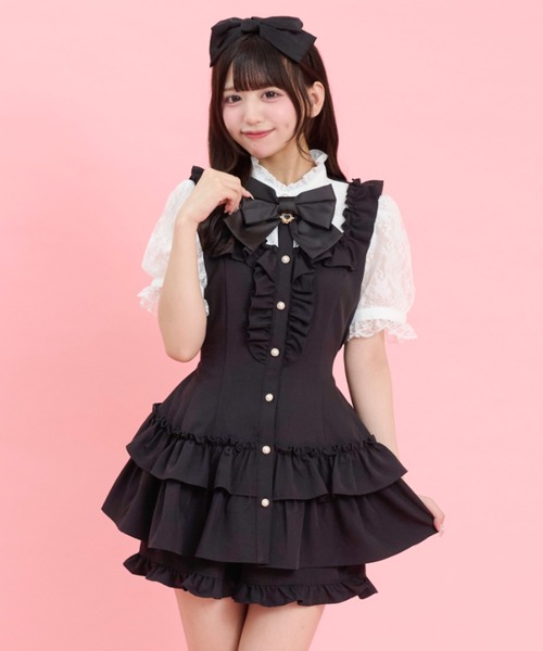 Secret Honey（シークレットハニー）の「裾ティアードセットアップ（セットアップ・レディース・ブラック系その他/ブラック/ピンク・MEDIUM）」の9枚目の写真