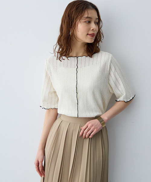 anyfee（エニフィー）の「【anyfee/大きいサイズ】前後2WAYボートネックメローTシャツ（2026SS）（Tシャツ/カットソー・レディース・アイボリー/ブラック・LL1/3L1/4L1/5L1）」の4枚目の写真