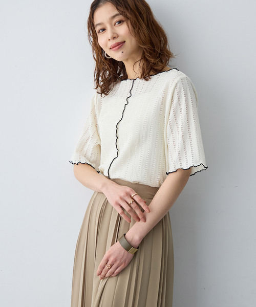 anyfee（エニフィー）の「【anyfee/大きいサイズ】前後2WAYボートネックメローTシャツ（2026SS）（Tシャツ/カットソー・レディース・アイボリー/ブラック・LL1/3L1/4L1/5L1）」の8枚目の写真