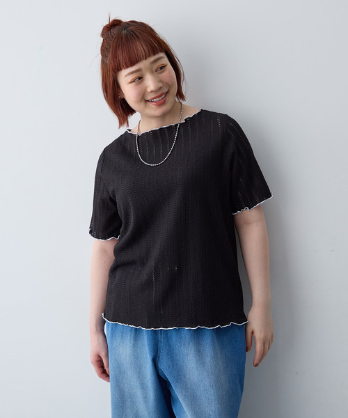 anyfee（エニフィー）の「【anyfee/大きいサイズ】前後2WAYボートネックメローTシャツ（2026SS）（Tシャツ/カットソー・レディース・アイボリー/ブラック・LL1/3L1/4L1/5L1）」の22枚目の写真