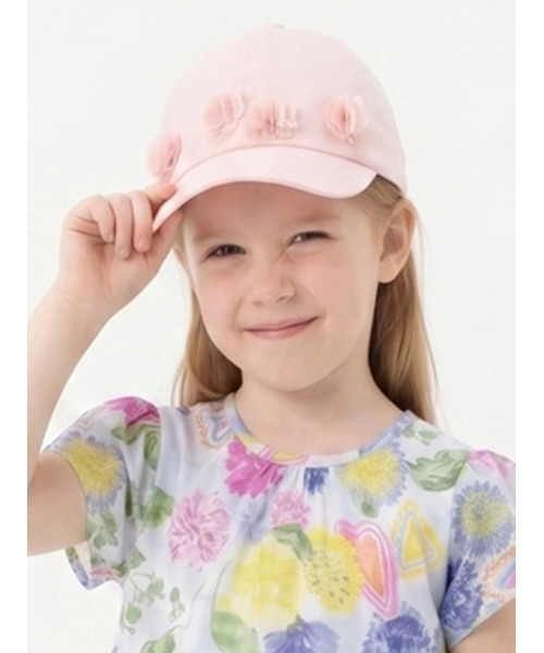 HAKKA KIDS(ハッカキッズ)の「花モチーフ日よけ付きキャップ(UVカット)(保冷剤入れポケット付き)(キャップ・キッズ・サックスブルー/ピンク・M/L)」の1枚目の写真