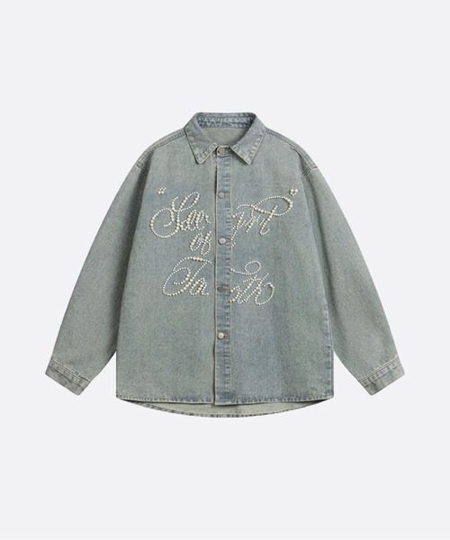 U:UME(ユーム)の「Pearl Letter Denim Shirt(シャツ/ブラウス・メンズ・ブラック/ブルー・XX-LARGE/X-LARGE/LARGE/MEDIUM)」の1枚目の写真
